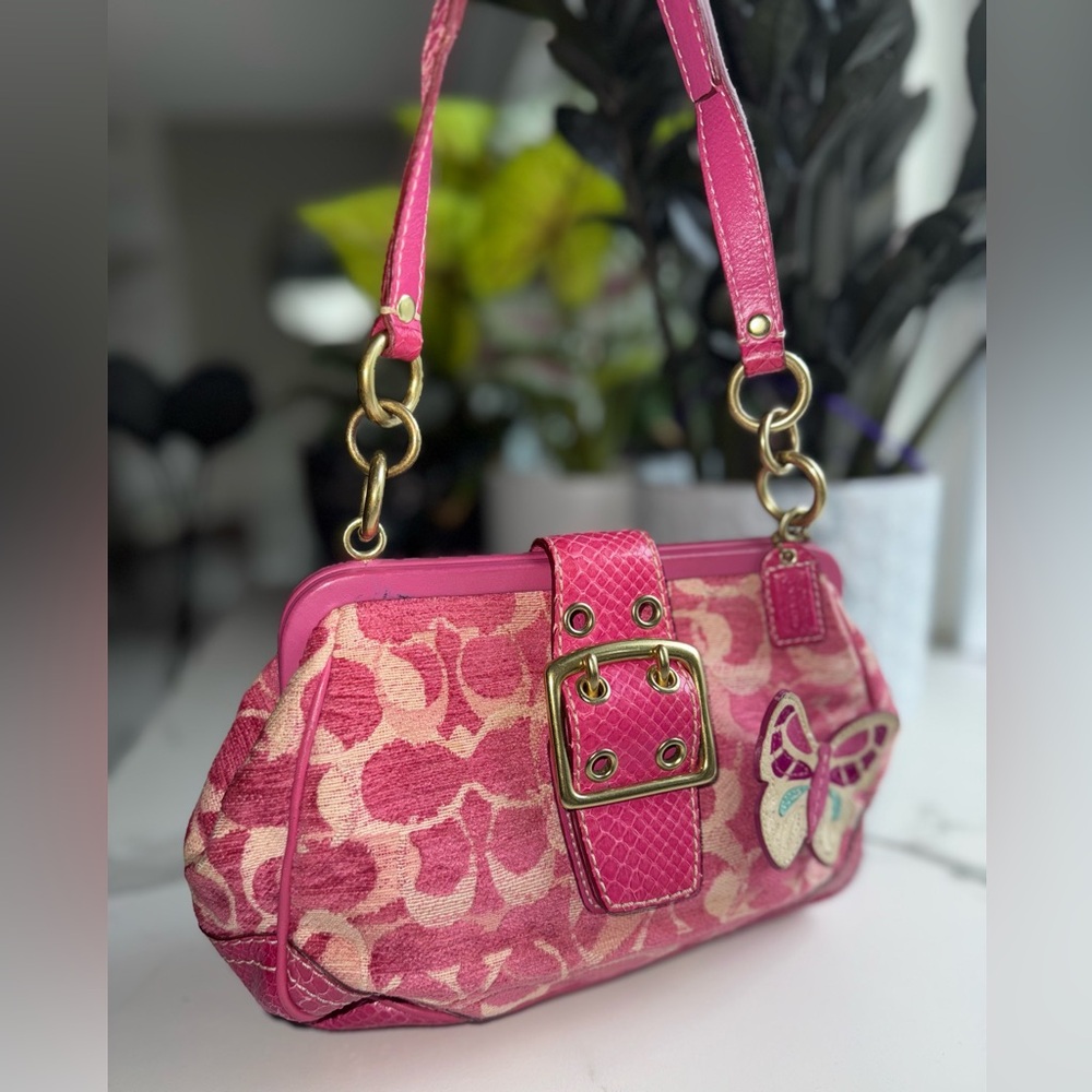 Coach Signature Pink Chenille Python Collector’s Satchel Rare #8F50